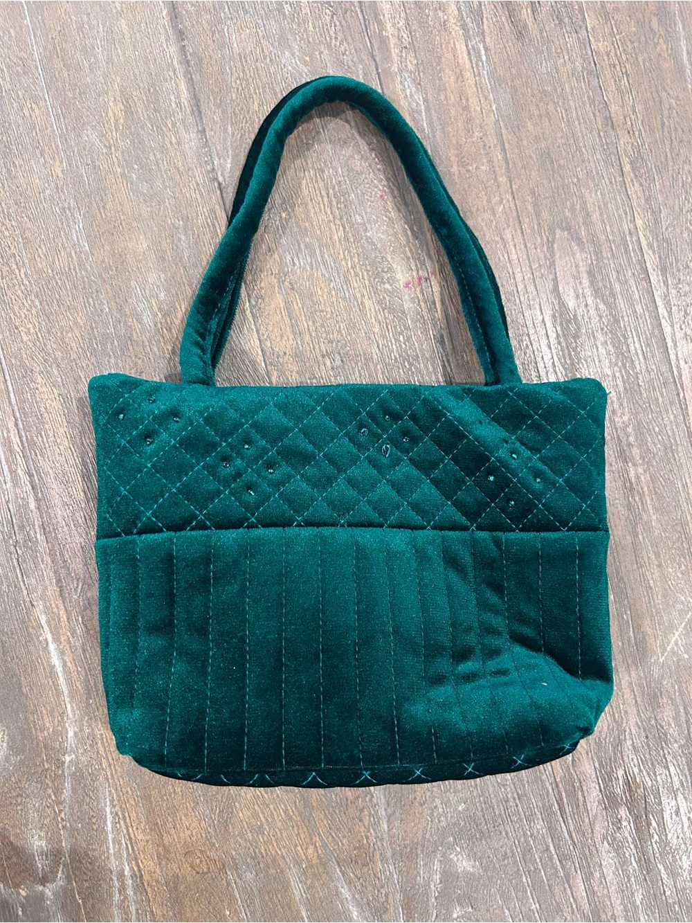 Quilted Velvet Tote Bag in Deep Teal